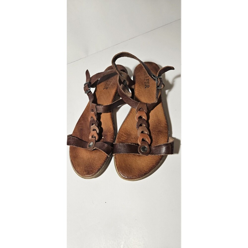 MAFER Multi-Tonal Leather T-Strap Sandals Brown/Tan Size EU 41